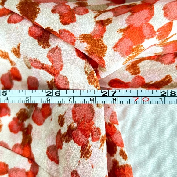 Talbots Woman 3X Orange Abstract Floral Pintuck Split Neck Blouse Long Sleeve - Picture 7 of 16